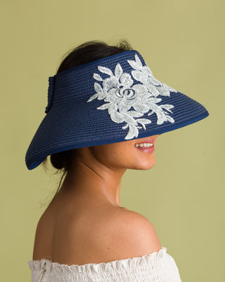 white and blue sun hat visor