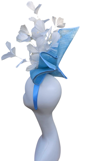 white blue fascinator derby