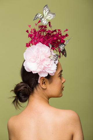 white pink fascinator