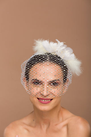 white veil fascinator rhinestone