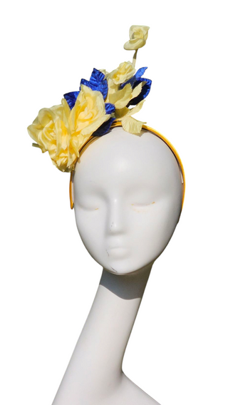 yellow and blue fascinator